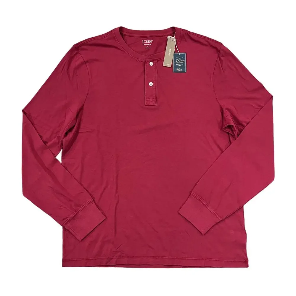 NWT J. Crew Men's Crimson Maple Red/Maroon Broken-In Henley Shirt